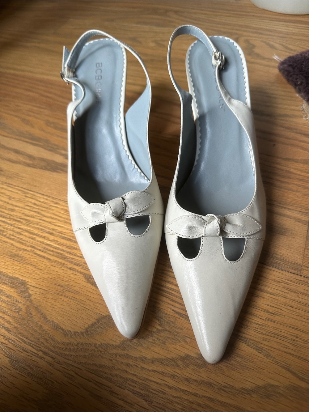 BCBGirls Cream Pointed Slingback Mules with Knot Cutout Size 8